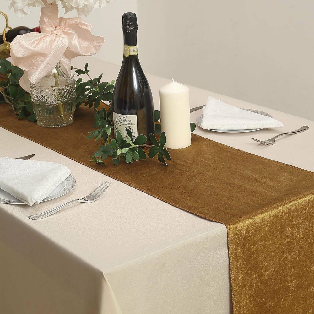 Gold Premium Velvet Table Runner 12″x108″  |   Velvet & Flocking Table Runners Gold