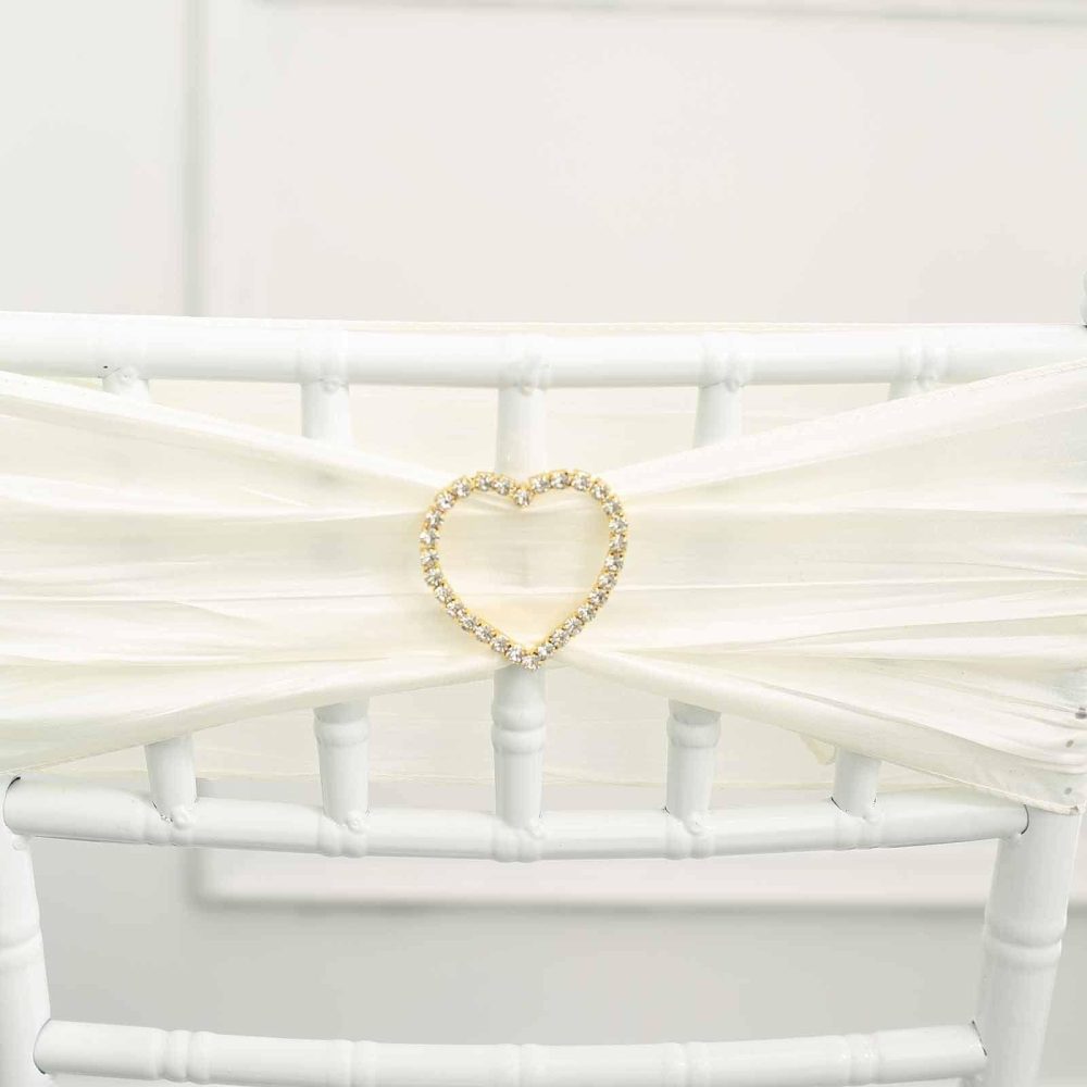 Gold Rhinestone Heart Metal Chair Sash Band Buckle, Diamond Chair Wrap Bow Pin Brooch 2″  |   Sash Buckles & Clip Pins Chair Sashes Gold