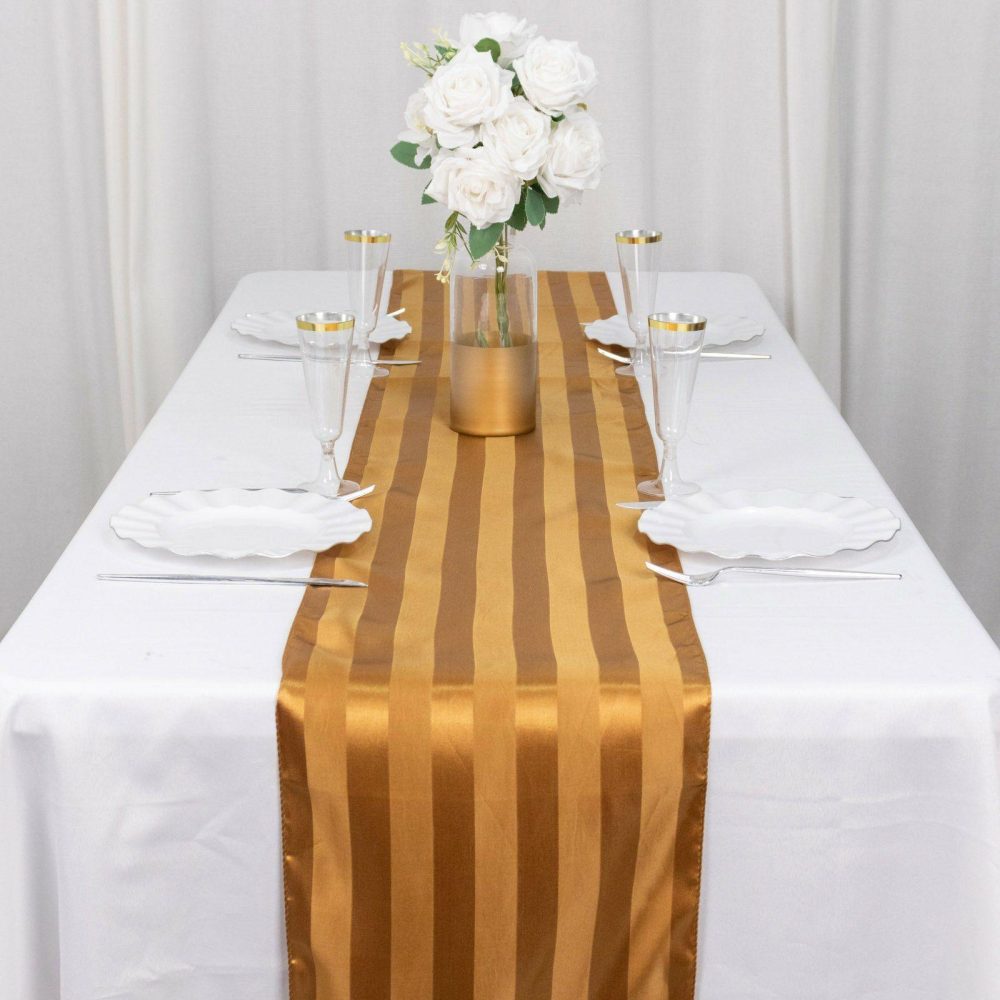 Gold Satin Stripe Table Runner, Elegant Tablecloth Runner 12″x108″  |   Satin & Taffeta Satin & Taffeta Gold