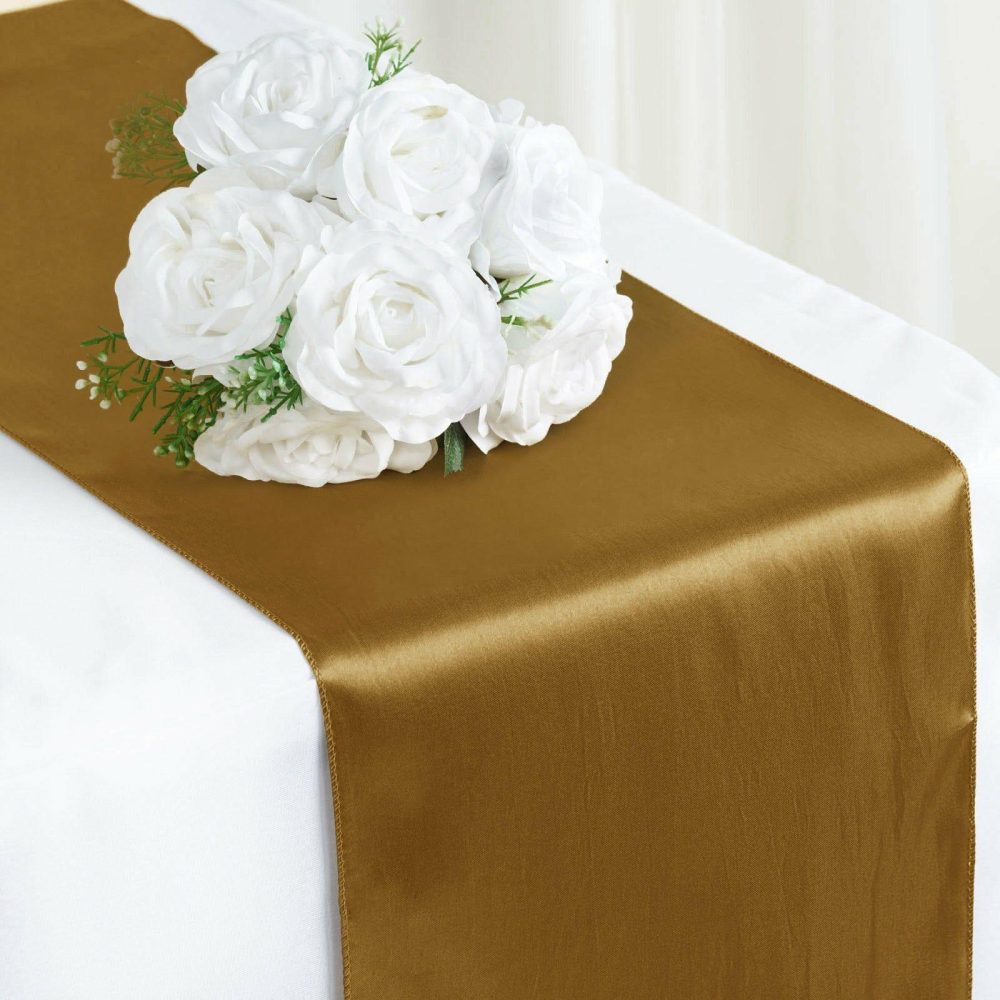 Gold Satin Table Runner 12″x108″  |   Satin & Taffeta Satin & Taffeta Gold