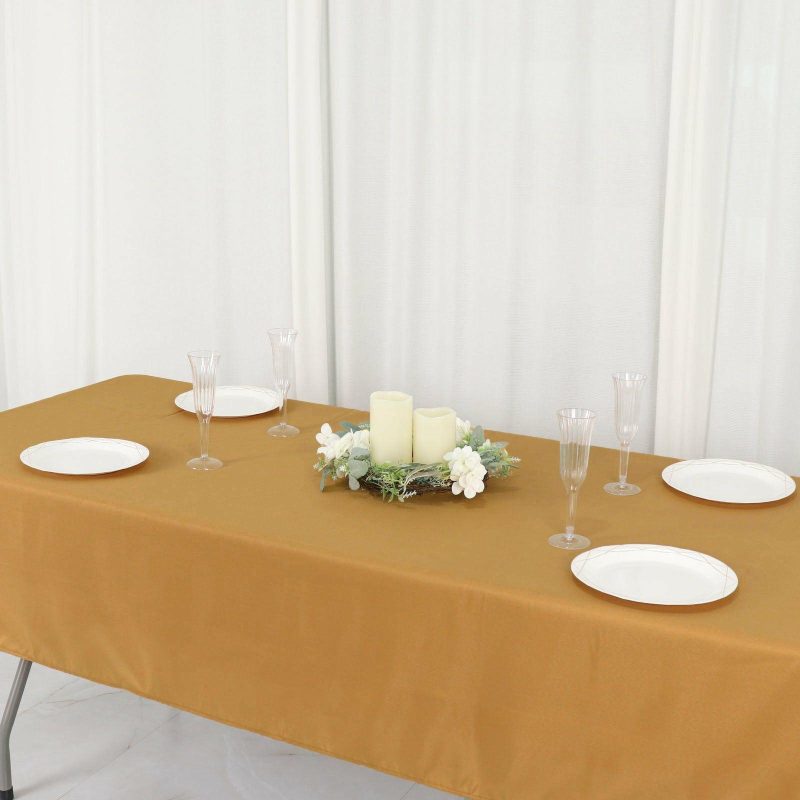 Gold Seamless Polyester Linen Rectangle Tablecloth 54″x96″  |   Polyester Polyester Gold