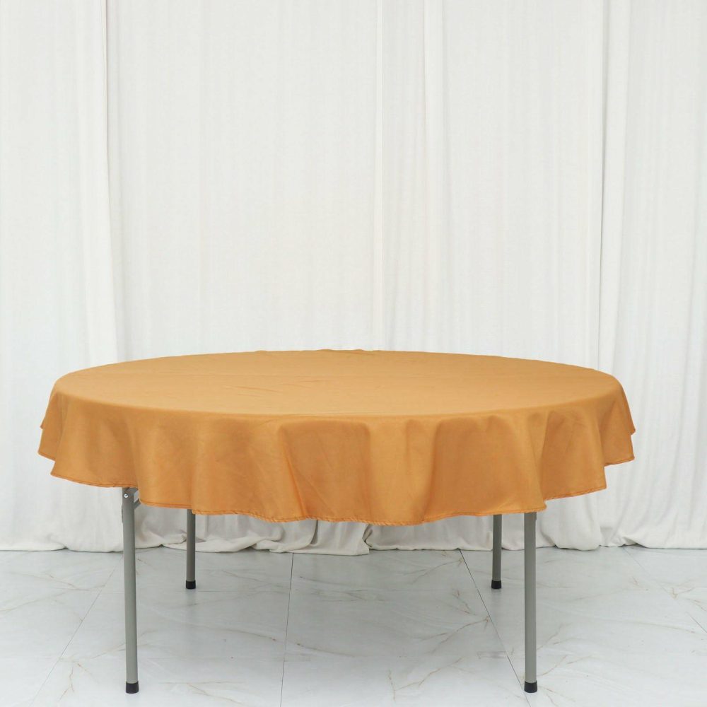 Gold Seamless Polyester Linen Tablecloth 70″ Round  |   Polyester Polyester Gold