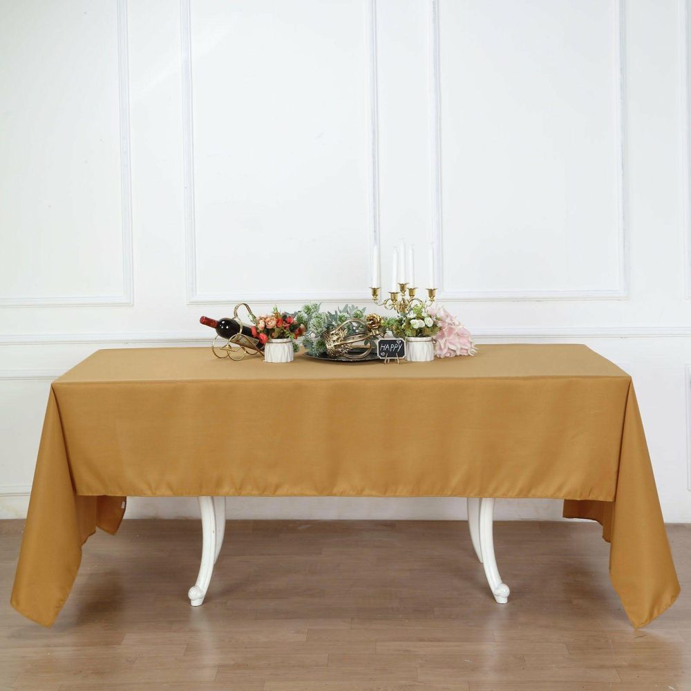 Gold Seamless Polyester Rectangular Tablecloth 60″x126″  |   Polyester Polyester Gold