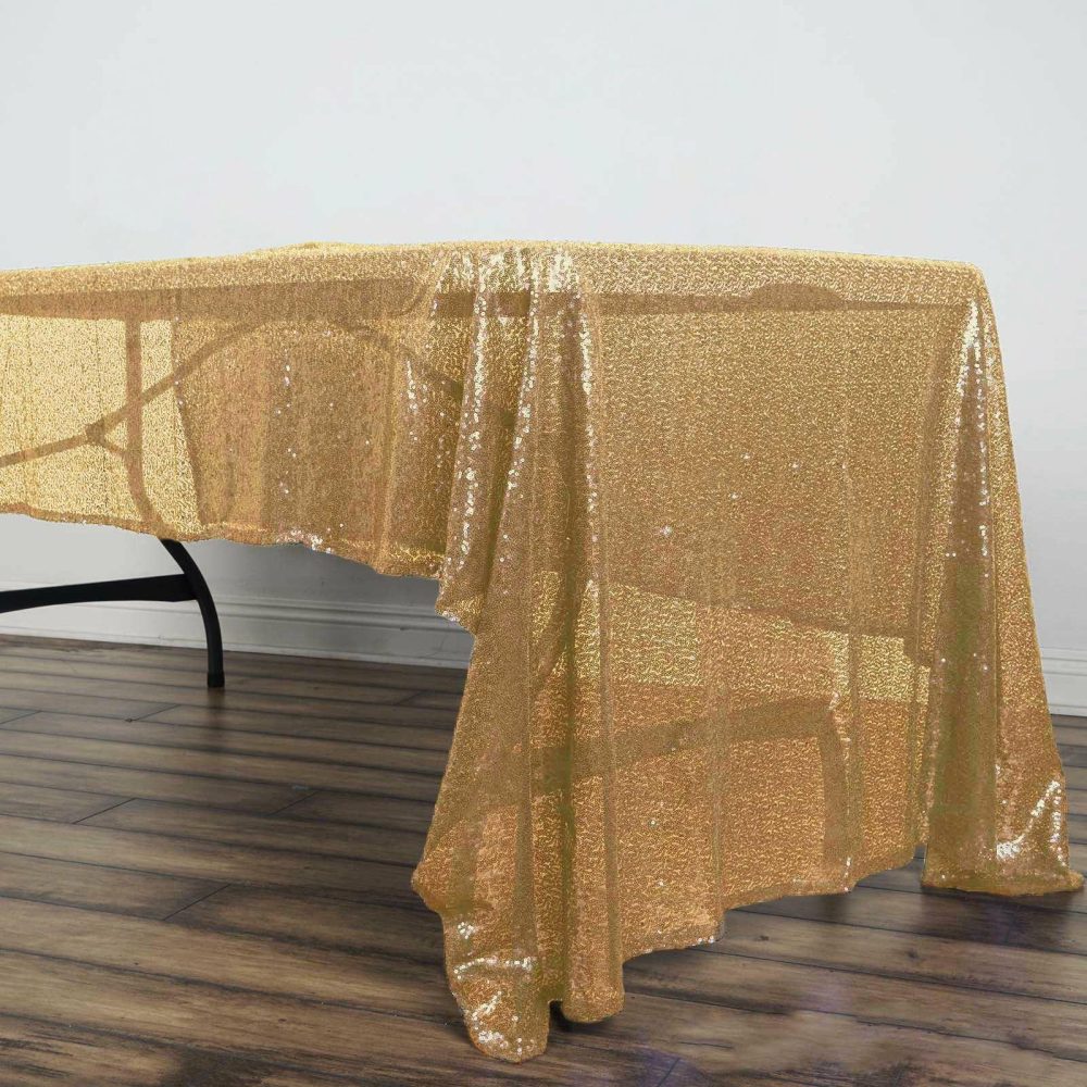 Gold Seamless Premium Sequin Rectangle Tablecloth 60″x126″  |   Sequin Sequin Gold