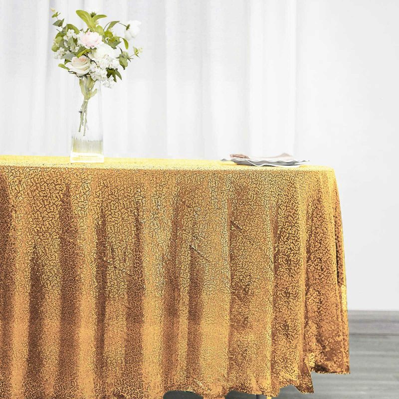 Gold Seamless Premium Sequin Round Tablecloth 108″  |   Sequin Sequin Gold