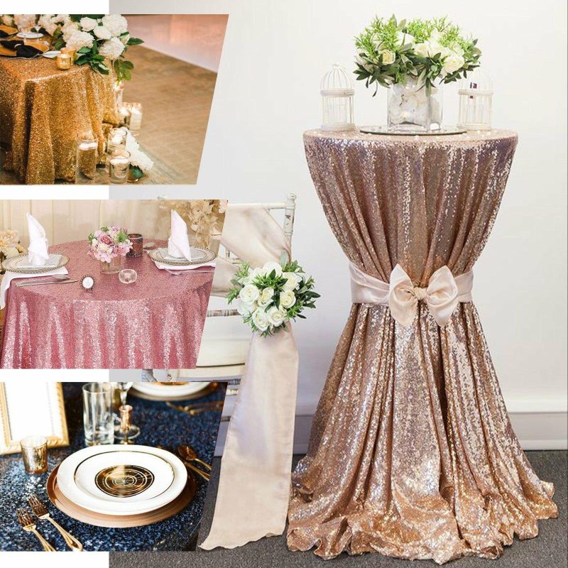 Gold Seamless Premium Sequin Round Tablecloth 108″  |   Sequin Sequin Gold