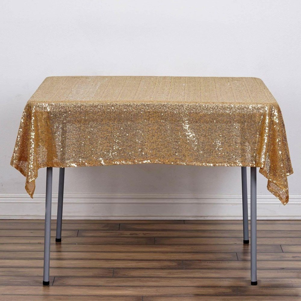 Gold Seamless Premium Sequin Square Tablecloth 54″x54″  |   Sequin Sequin Gold