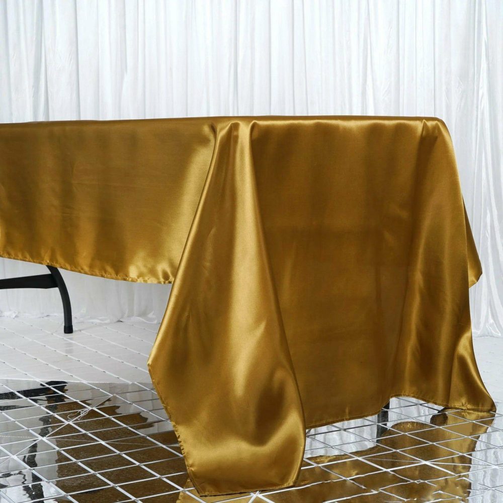 Gold Seamless Satin Rectangular Tablecloth 60″x126″  |   Satin Satin Gold