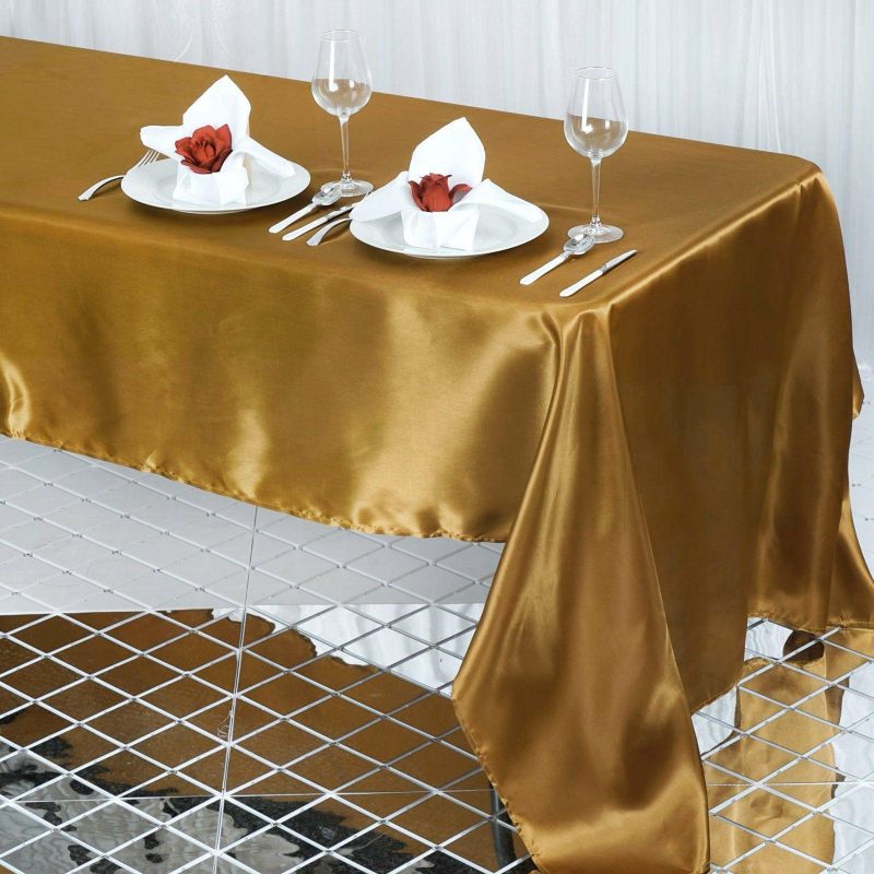 Gold Seamless Satin Rectangular Tablecloth 60″x126″  |   Satin Satin Gold