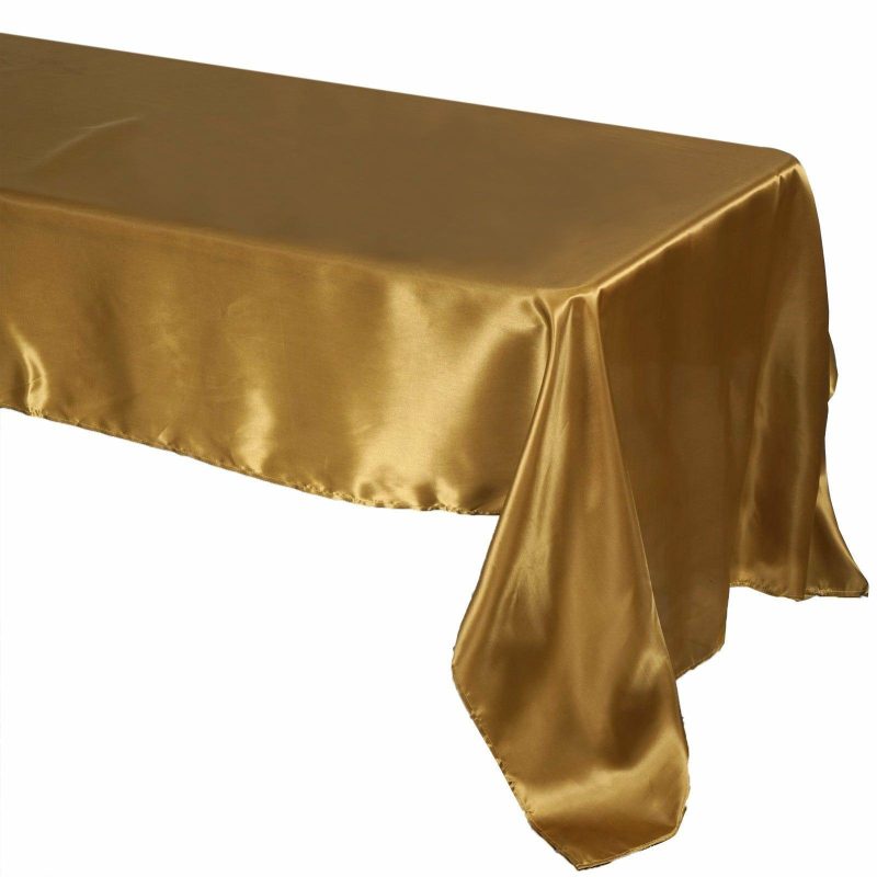 Gold Seamless Satin Rectangular Tablecloth 60″x126″  |   Satin Satin Gold