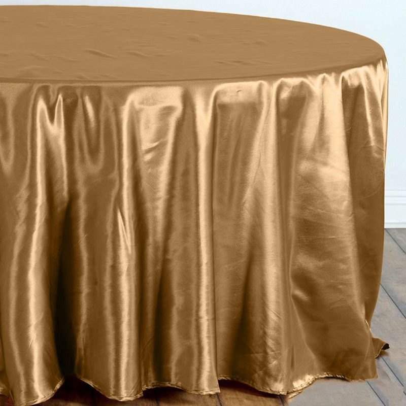 Gold Seamless Satin Round Tablecloth 108″  |   Satin Satin Gold