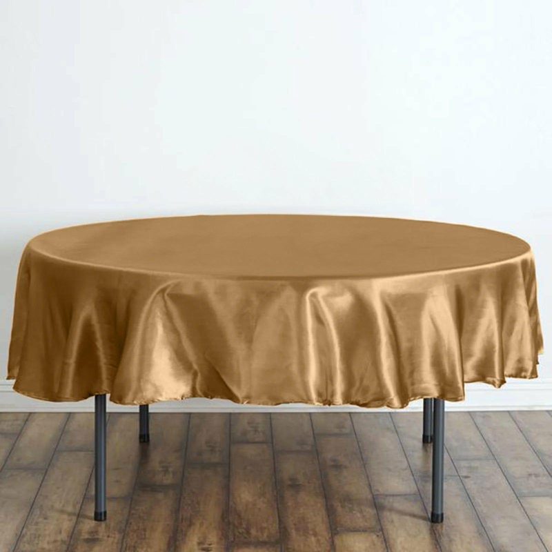 Gold Seamless Satin Round Tablecloth 90″  |   Satin Satin Gold