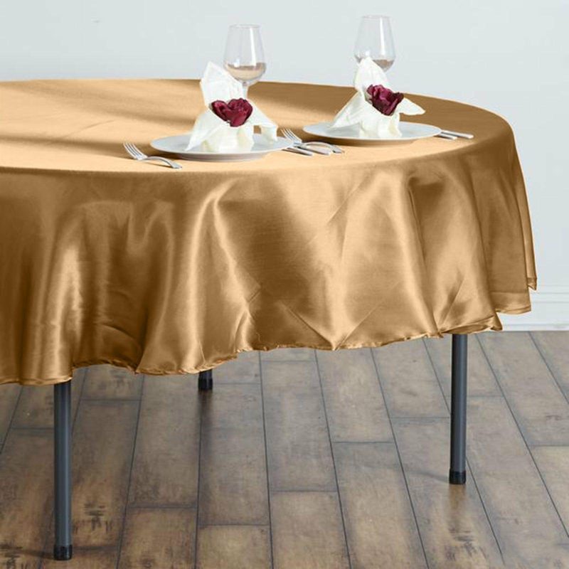 Gold Seamless Satin Round Tablecloth 90″  |   Satin Satin Gold