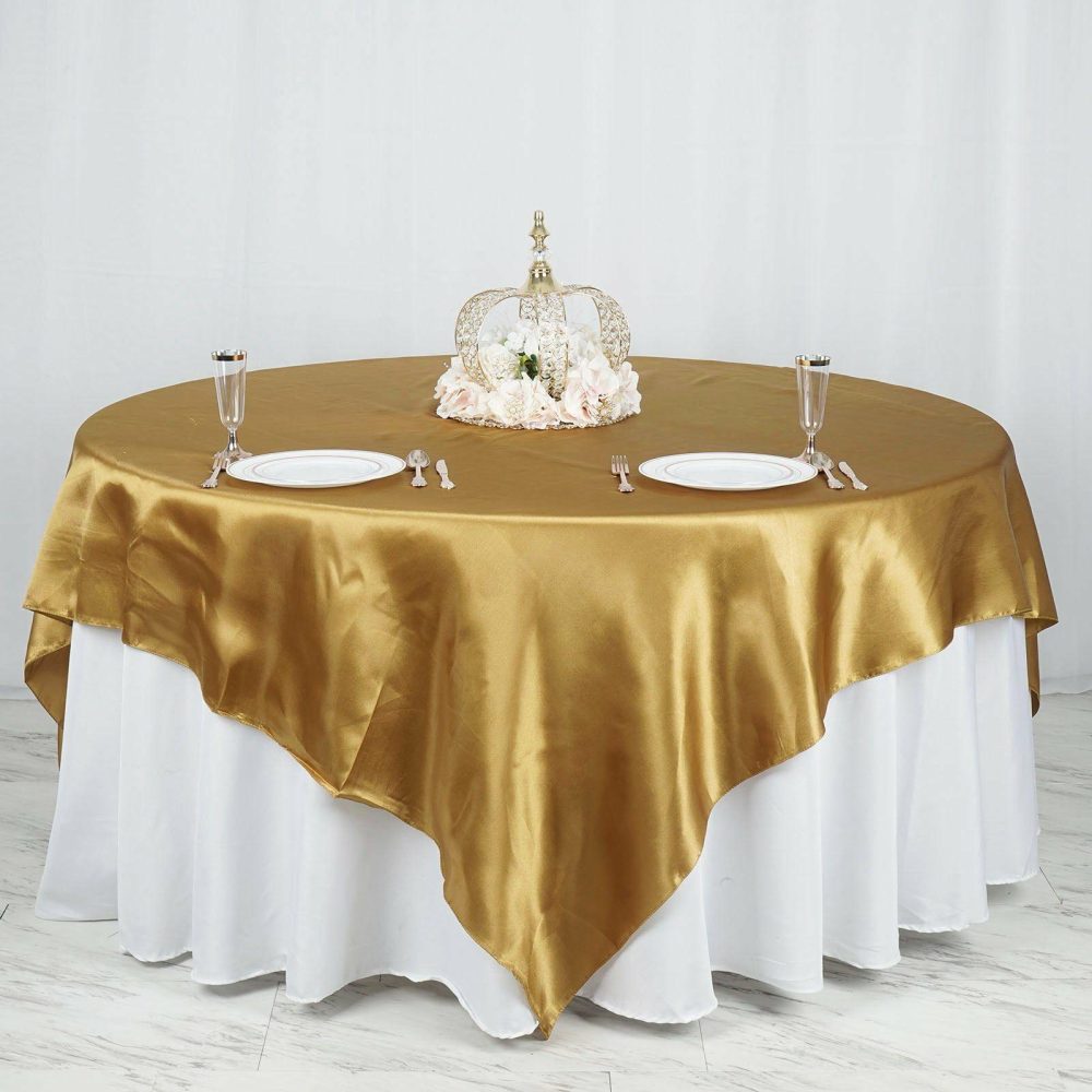 Gold Seamless Satin Square Table Overlay 90″x90″  |   Satin & Taffeta Satin & Taffeta Gold