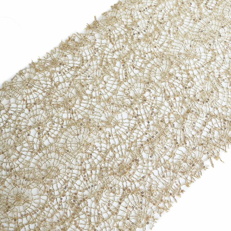 Gold Sequin Mesh Schiffli Lace Table Runner, Sparkly Party Table Decoration 12″x108″  |   Stylish Stylish Gold