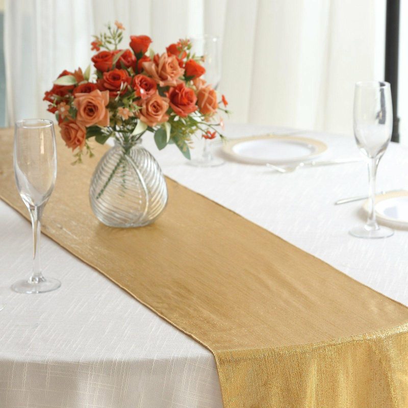 Gold Shimmer Sequin Dots Polyester Table Runner, Wrinkle Free Sparkle Glitter Table Runner 12″x108″  |   Stylish Stylish Gold