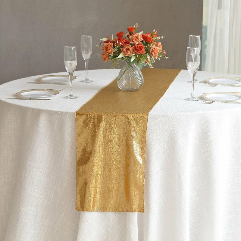 Gold Shimmer Sequin Dots Polyester Table Runner, Wrinkle Free Sparkle Glitter Table Runner 12″x108″  |   Stylish Stylish Gold