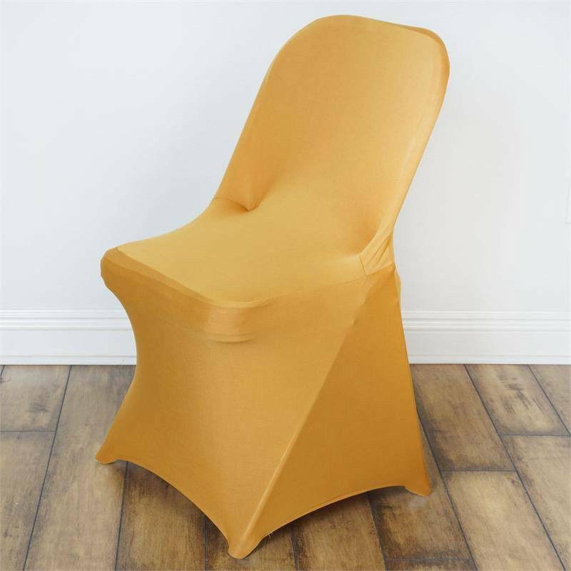 Gold Spandex Stretch Fitted Folding Slip On Chair Cover 160 GSM  |   Spandex Fitted Folding Chair Covers Gold