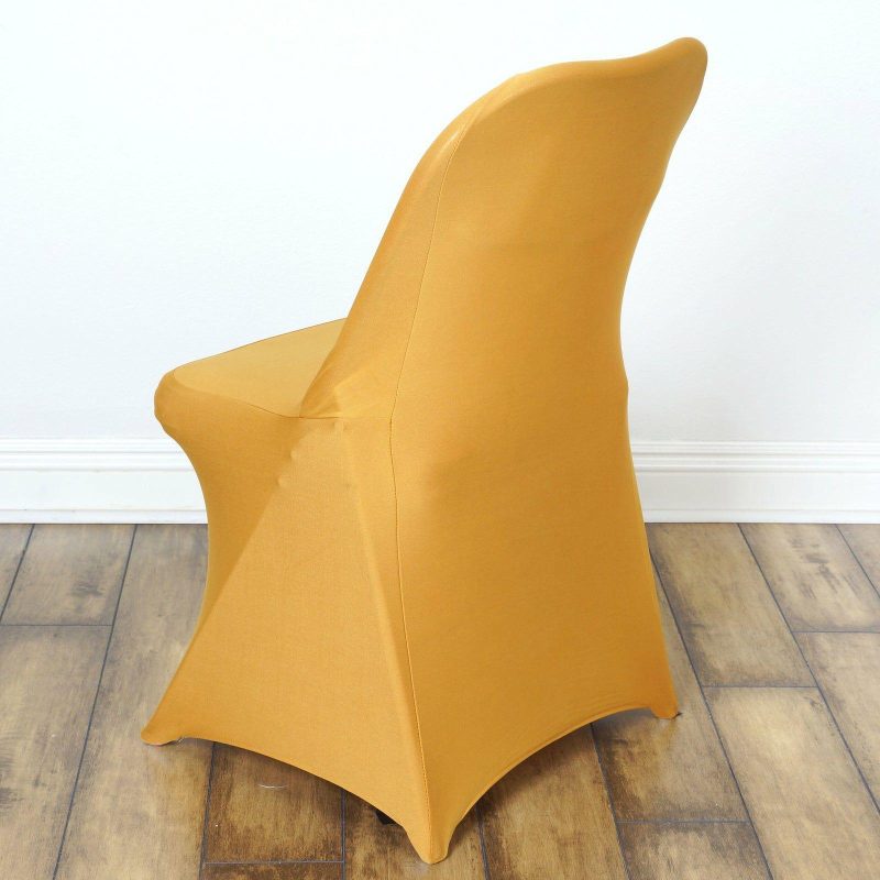 Gold Spandex Stretch Fitted Folding Slip On Chair Cover 160 GSM  |   Spandex Fitted Folding Chair Covers Gold