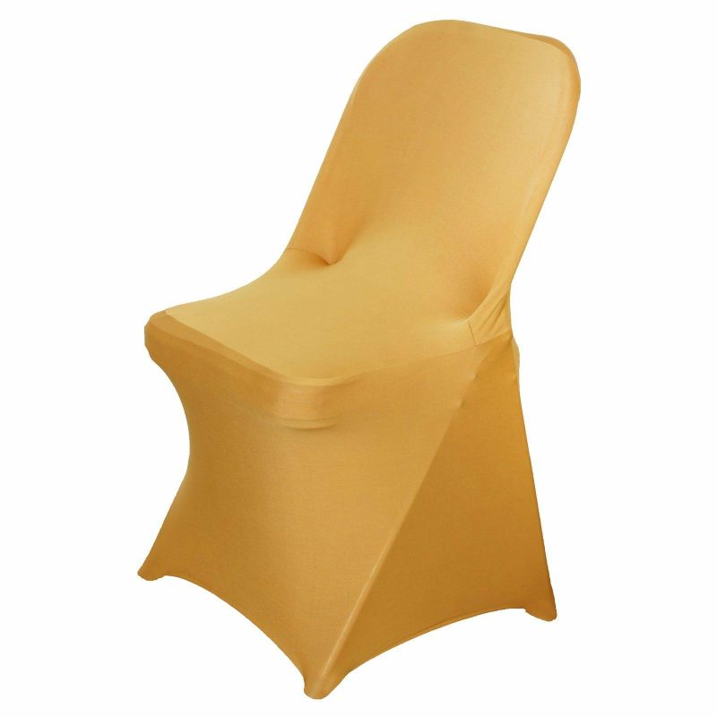 Gold Spandex Stretch Fitted Folding Slip On Chair Cover 160 GSM  |   Spandex Fitted Folding Chair Covers Gold