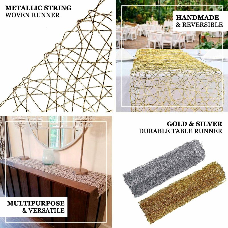 Gold Wire Nest Table Runner, Metallic String Woven Runner 16″x72″  |   Stylish Stylish Gold