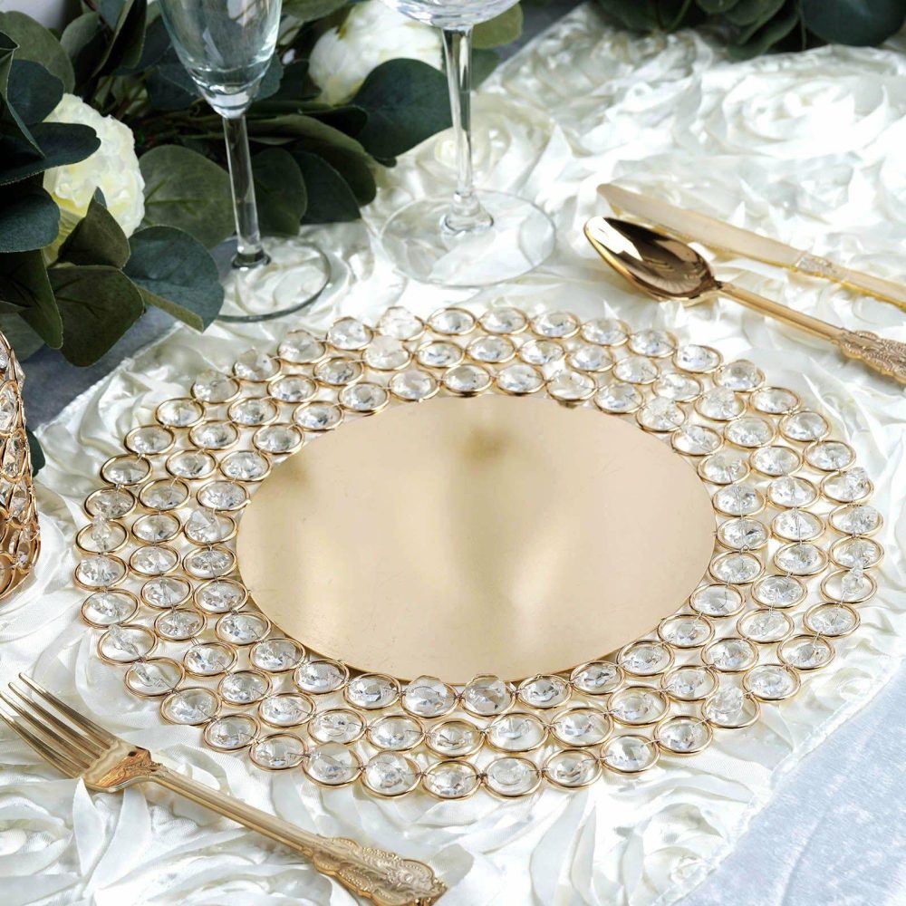 Gold Wired Metal Acrylic Crystal Beaded Charger Plate 14″  |   Glass & Mirror Charger Plate Charger Plates Glass & Mirror Charger Plate