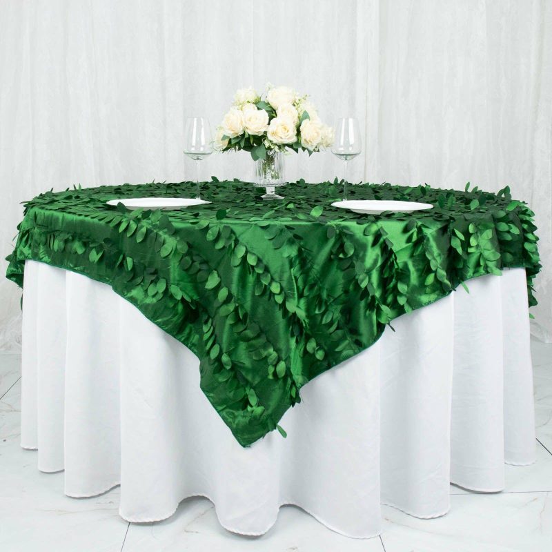 Green 3D Leaf Petal Taffeta Fabric Table Overlay 72″x72″  |   Satin & Taffeta Satin & Taffeta Green