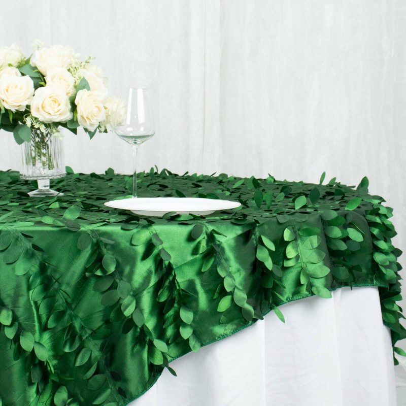 Green 3D Leaf Petal Taffeta Fabric Table Overlay 72″x72″  |   Satin & Taffeta Satin & Taffeta Green