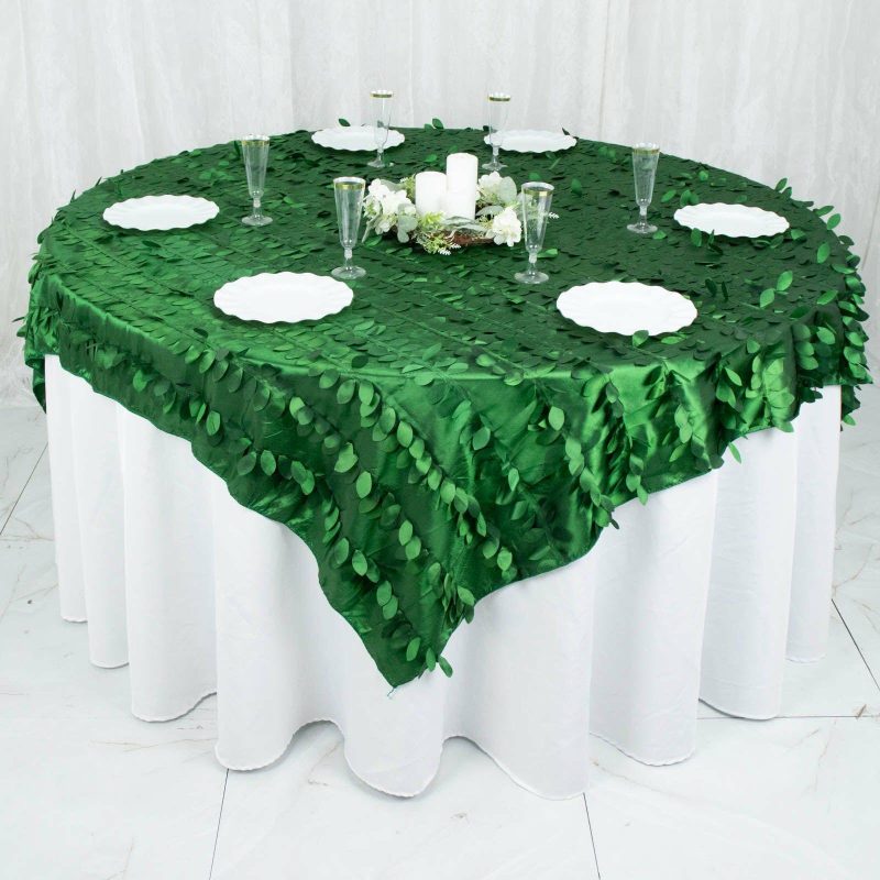 Green 3D Leaf Petal Taffeta Fabric Table Overlay 72″x72″  |   Satin & Taffeta Satin & Taffeta Green