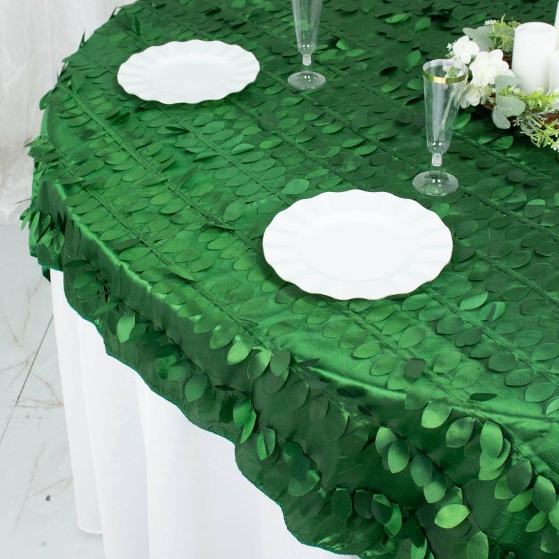 Green 3D Leaf Petal Taffeta Fabric Table Overlay 72″x72″  |   Satin & Taffeta Satin & Taffeta Green