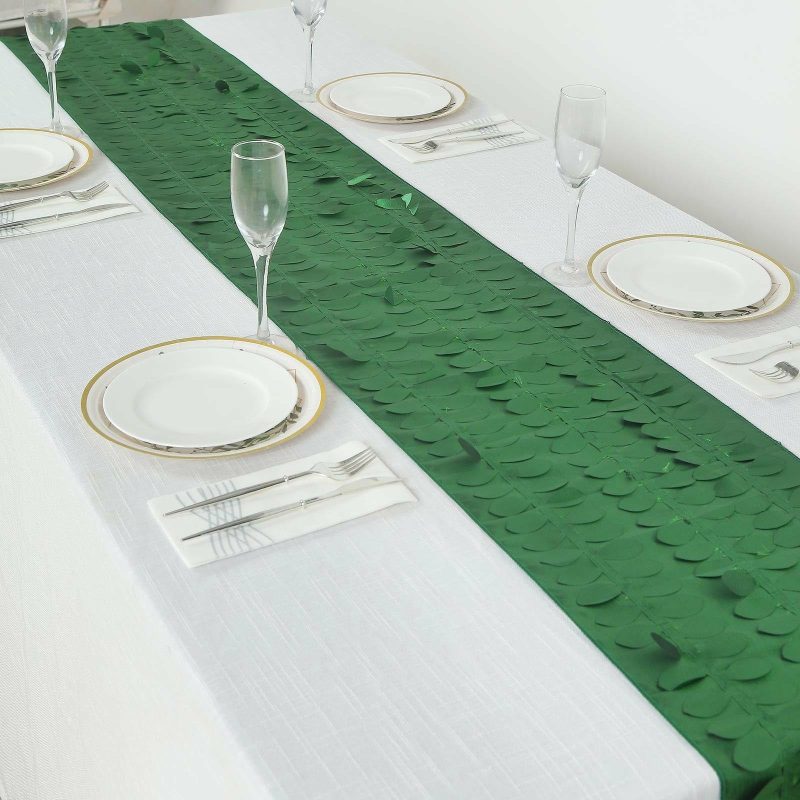 Green 3D Leaf Petal Taffeta Fabric Table Runner 12″x108″  |   Stylish Stylish Green