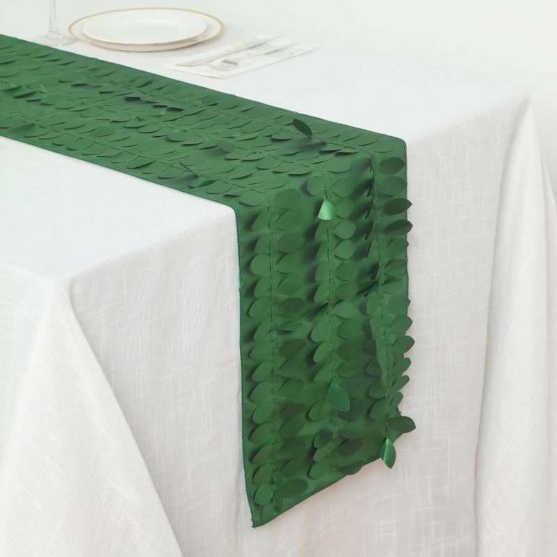 Green 3D Leaf Petal Taffeta Fabric Table Runner 12″x108″  |   Stylish Stylish Green