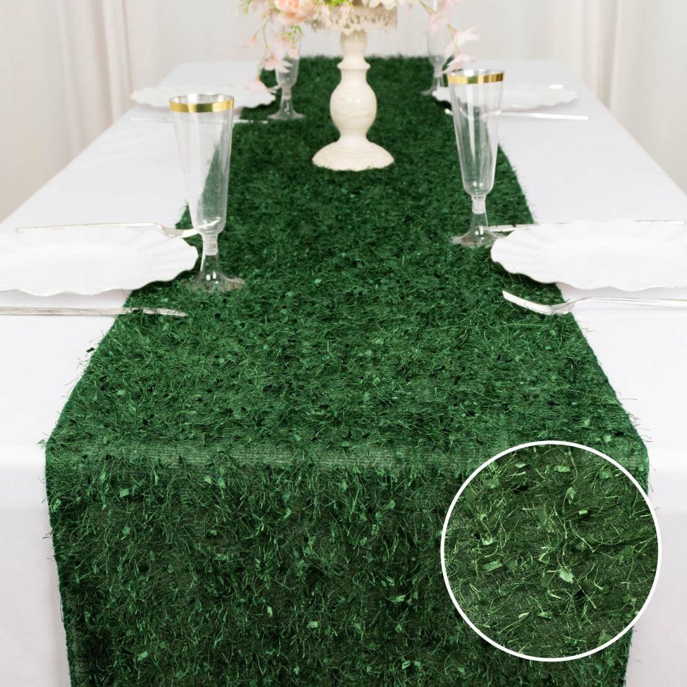 Green Fringe Shag Polyester Table Runner 12″x108″  |   Stylish Stylish Green