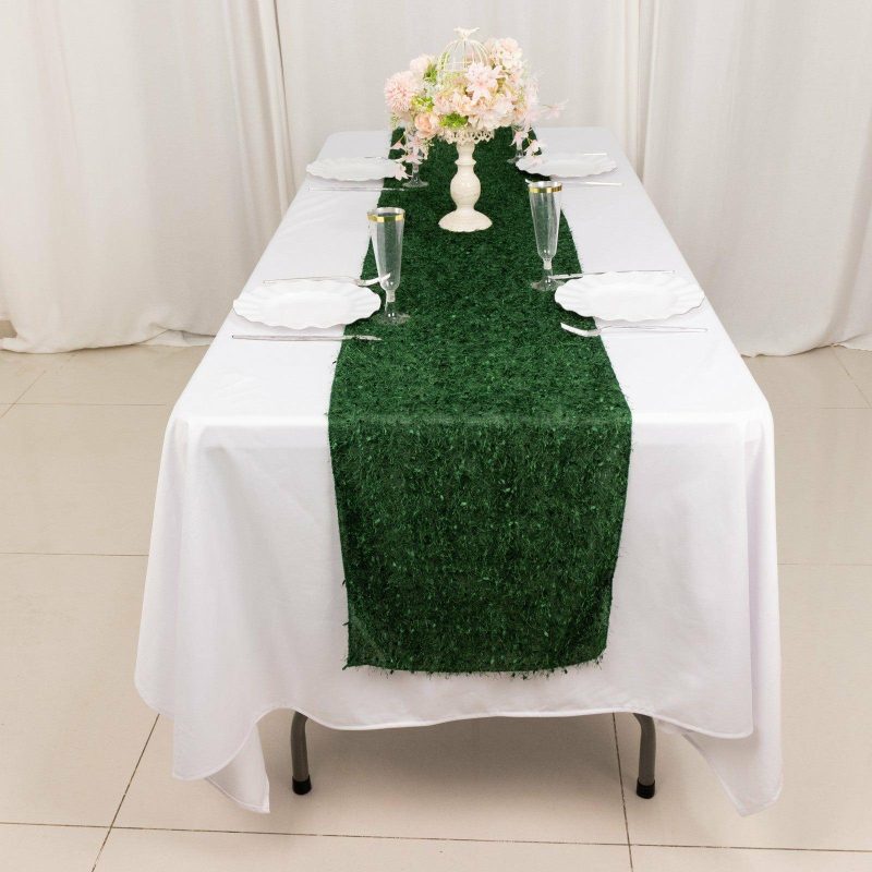 Green Fringe Shag Polyester Table Runner 12″x108″  |   Stylish Stylish Green