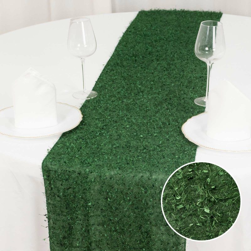 Green Fringe Shag Polyester Table Runner 12″x108″  |   Stylish Stylish Green