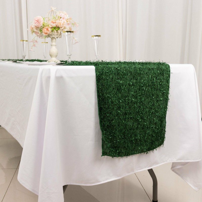 Green Fringe Shag Polyester Table Runner 12″x108″  |   Stylish Stylish Green