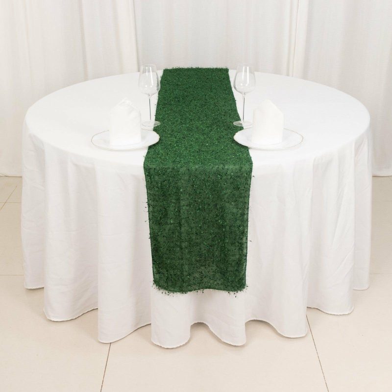 Green Fringe Shag Polyester Table Runner 12″x108″  |   Stylish Stylish Green