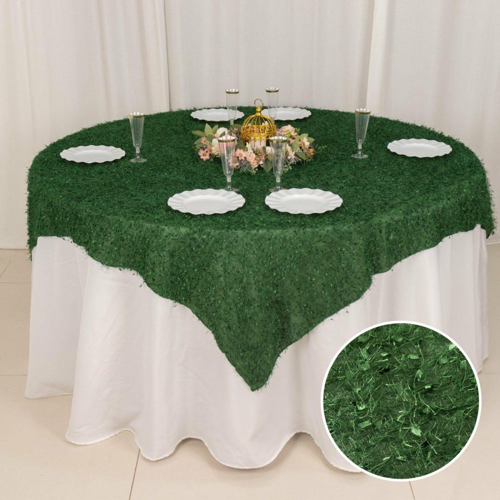 Green Fringe Shag Square Polyester Table Overlay 72″x72″  |   Polyester Polyester Green