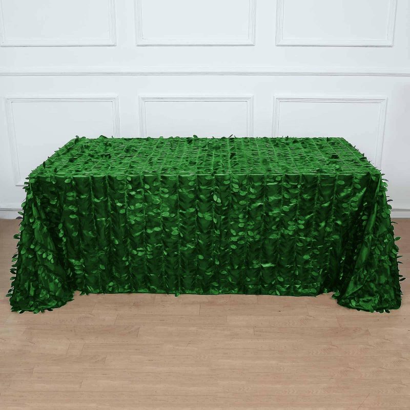 Green Leaf Petal Taffeta Seamless Rectangle Tablecloth 90″x132″ for 6 Foot Table With Floor-Length Drop  |   Pintuck, Crinkle & Leaf Pintuck, Crinkle & Leaf Green