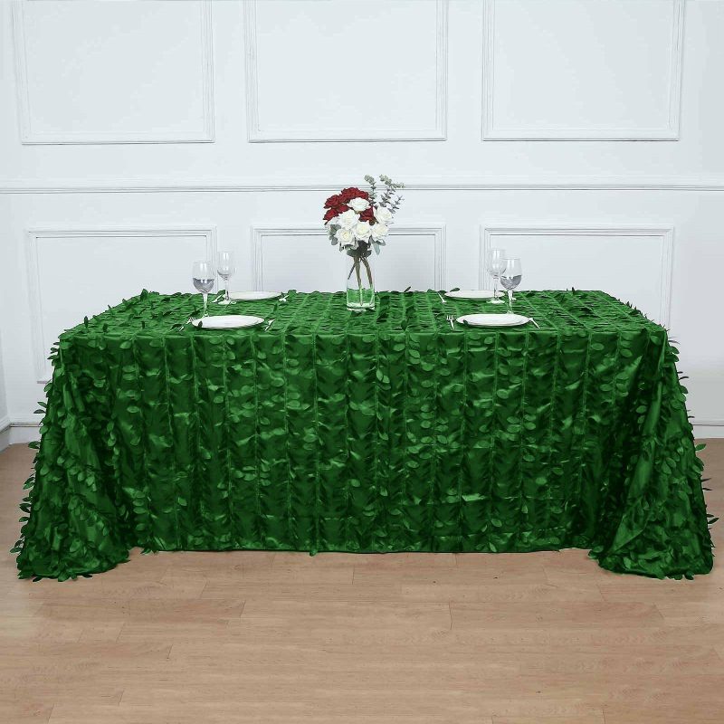 Green Leaf Petal Taffeta Seamless Rectangle Tablecloth 90″x132″ for 6 Foot Table With Floor-Length Drop  |   Pintuck, Crinkle & Leaf Pintuck, Crinkle & Leaf Green