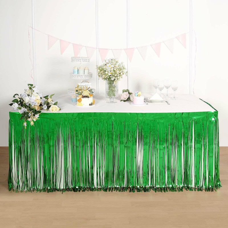 Green Metallic Foil Fringe Table Skirt, Self Adhesive Tinsel Table Skirt 30″x9ft  |   Disposable Tablecloth Disposable Tablecloth Disposable Tablecloth