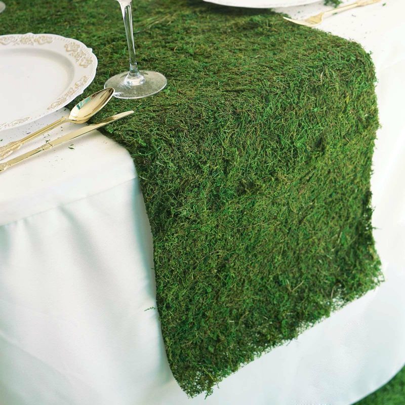 Green Natural Preserved Moss Table Runner With Fishnet Grid 14″x48″  |   Stylish Stylish Stylish