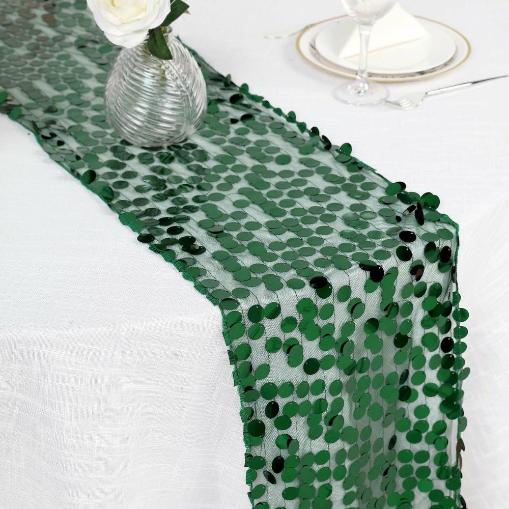 Hunter Emerald Green Big Payette Sequin Table Runner 13″x108″  |   Sequin Sequin Hunter Emerald Green