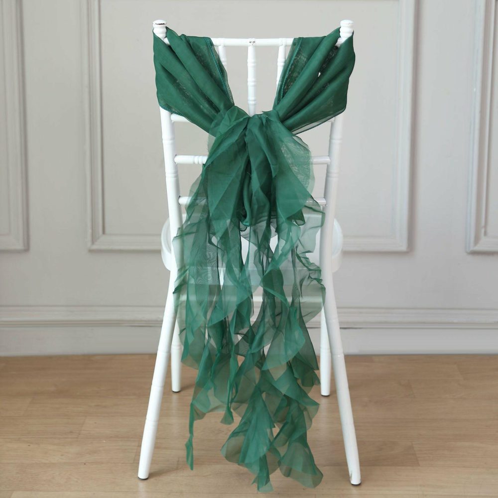 Hunter Emerald Green Chiffon Curly Chair Sash  |   Organza & Chiffon Chair Sashes Hunter Emerald Green