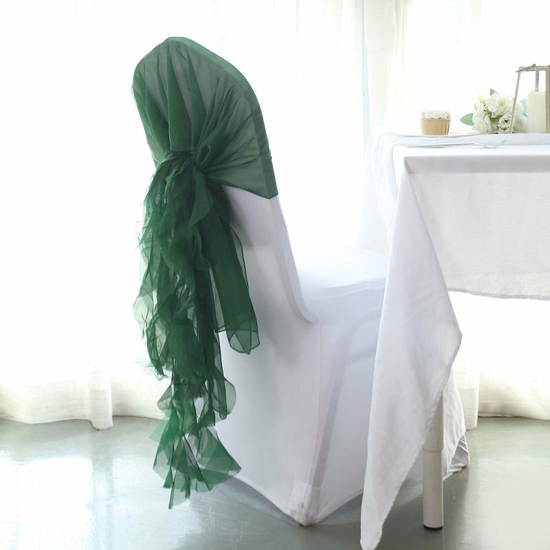 Hunter Emerald Green Chiffon Curly Chair Sash  |   Organza & Chiffon Chair Sashes Hunter Emerald Green