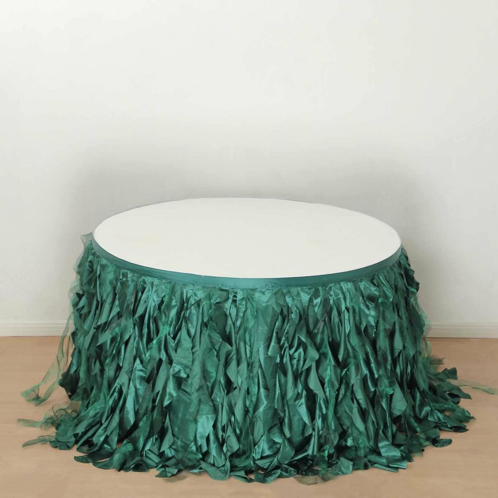 Hunter Emerald Green Curly Willow Taffeta Table Skirt – 14ft  |   Ruffled Tulle Ruffled Tulle Hunter Emerald Green