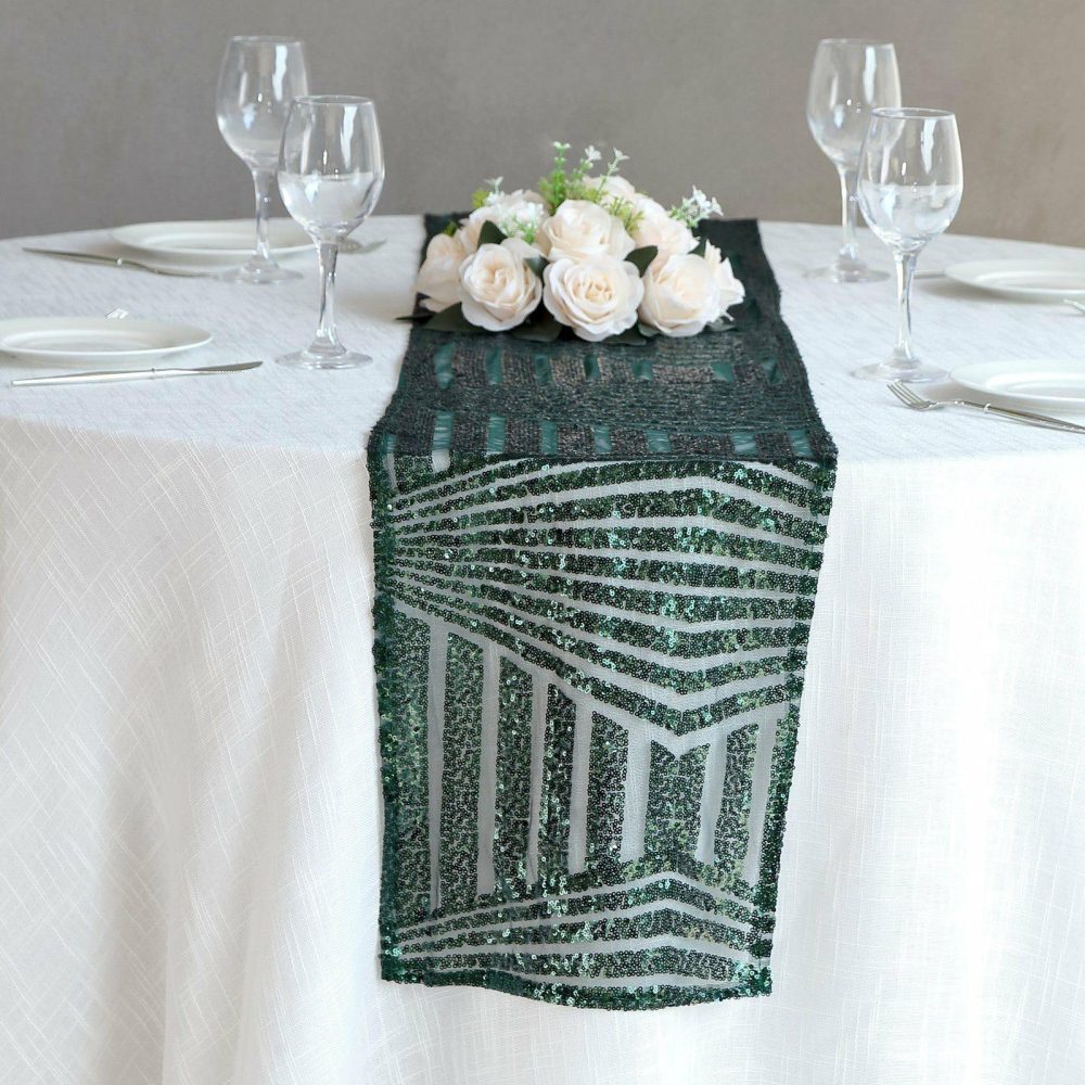 Hunter Emerald Green Diamond Glitz Sequin Table Runner 12″x108″  |   Sequin Sequin Hunter Emerald Green