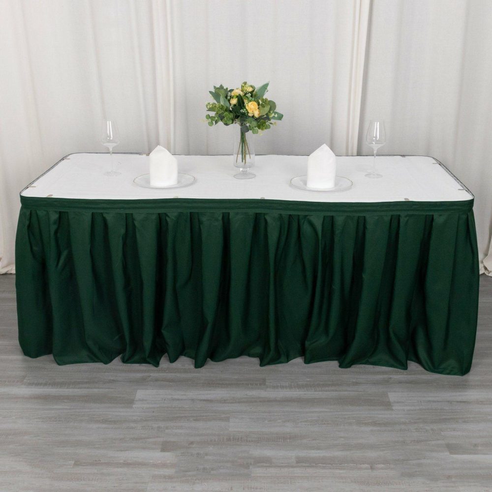 Hunter Emerald Green Pleated Polyester Table Skirt, Banquet Folding Table Skirt 21ft  |   Polyester Polyester Hunter Emerald Green