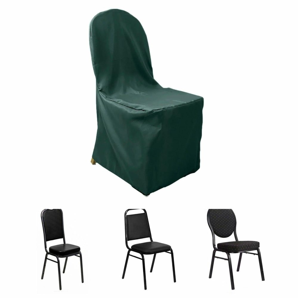 Hunter Emerald Green Polyester Banquet Chair Cover, Reusable Stain Resistant Slip On Chair Cover  |   Polyester & Satin Banquet Chair Covers Hunter Emerald Green