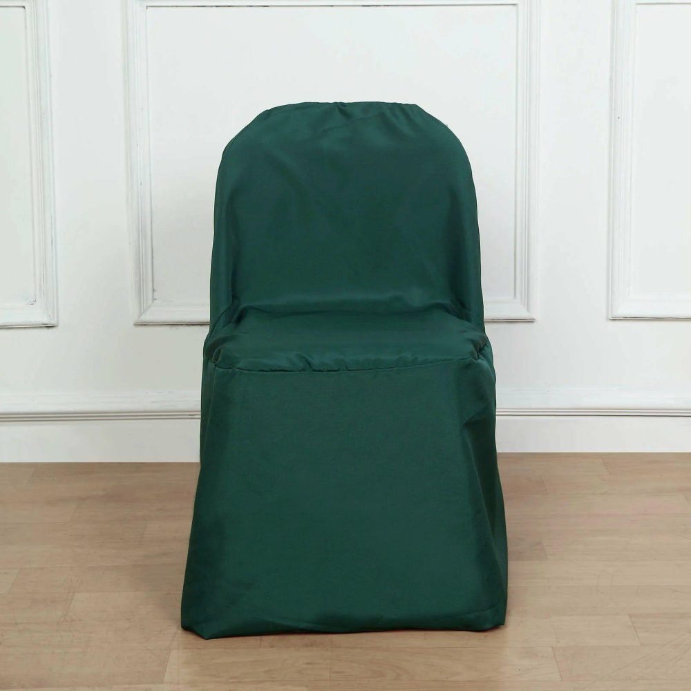 Hunter Emerald Green Polyester Folding Chair Cover, Reusable Stain Resistant Slip On Chair Cover  |   Polyester & Satin Folding Chair Covers Hunter Emerald Green